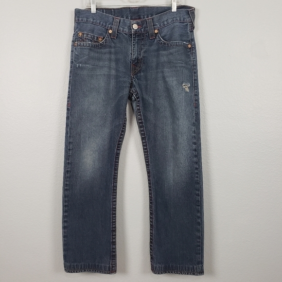 TRUE RELIGION Men's Jeans Blue Red Stitching Straight Sz 33 - Picture 1 of 9